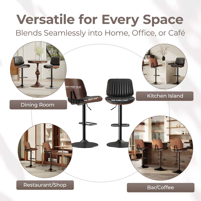 Adjustable Swivel Bar Stools with Footrest, Faux Leather Counter Stools for Kitchen Island