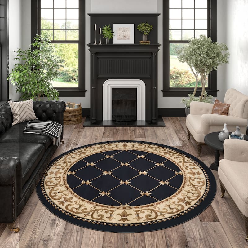 Soho Traditional Scroll Indoor Area Rug - 5'3'' Round - Black