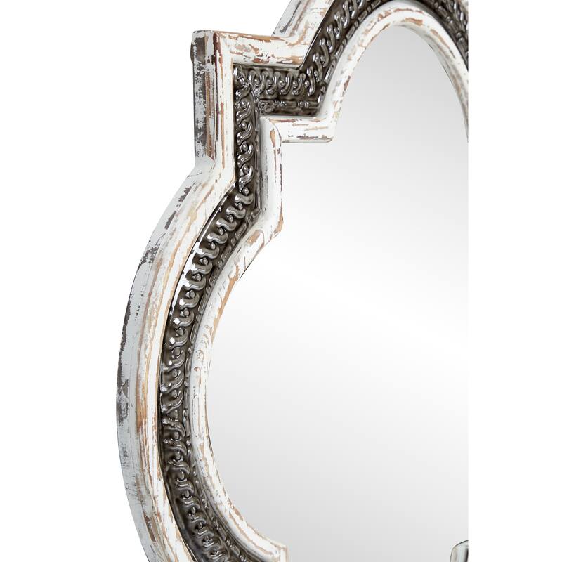 Wood Quatrefoil Wall Mirror - White - Roche River Decor - 1"W x 30"L x 30"H