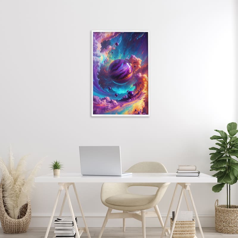 Stupell Surreal Planets with Chromatic Clouds Framed Giclee Art Design By Wumples