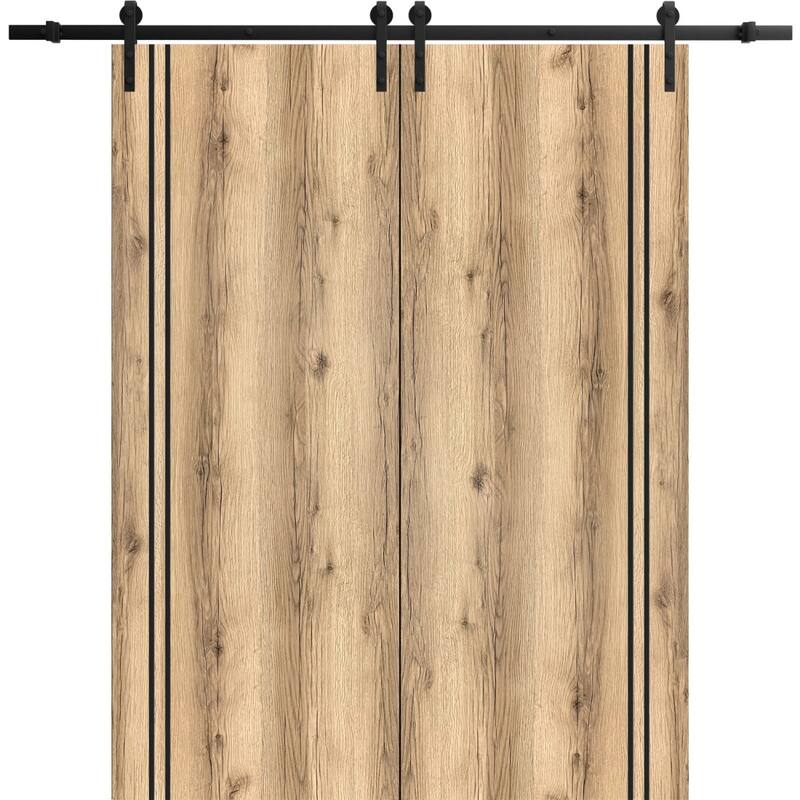Sturdy Double Barn Door 36 x 80 with Planum 0016 Oak with 13FT - 84" x 96" ( 2* 42x96)