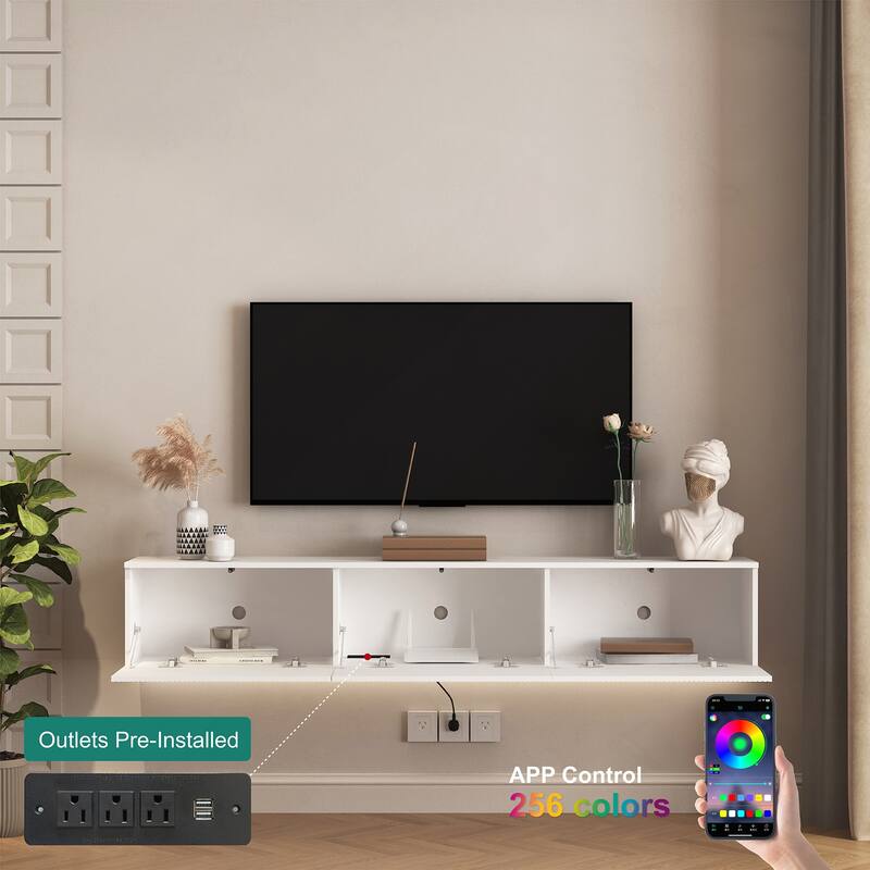 Floating TV Stand Wall Mounted with 16 Color LEDs