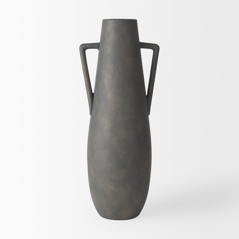 Kilian Brown And Gray Ceramic Double Ear Vase (17") - 5.9L x 5.7W x 16.9H
