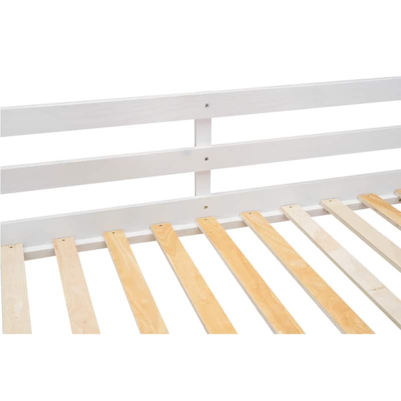 Solid Wood Bunk Bed Wood Slat Support Bed Frame Full Length Guardrail Up Bed with Ladder Separable Platform Bed