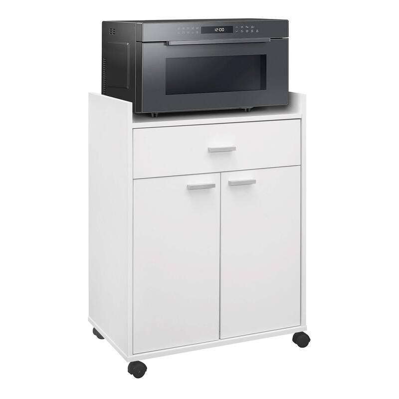 Kitchen Microwave Cart, Accent Storage Cabinet with 1 Drawer and 2 Doors, White