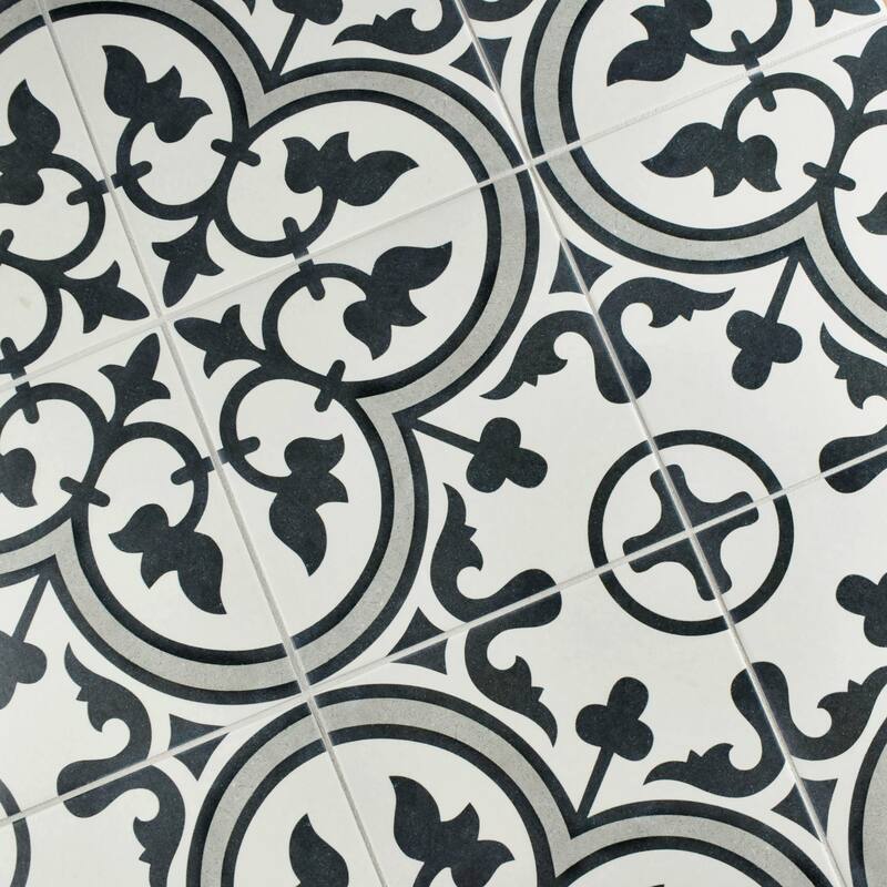 Merola Tile Arte Grey Encaustic 9.75" x 9.75" Porcelain Floor and Wall Tile