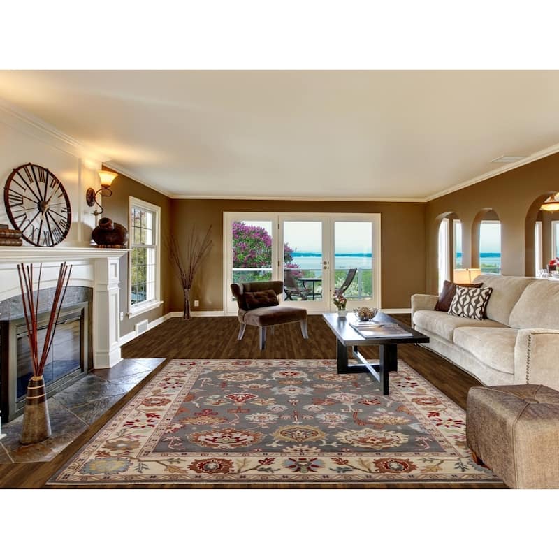 Gray Oushak Oriental Area Rug Handmade Wool Carpet - 8'0"x 9'9"