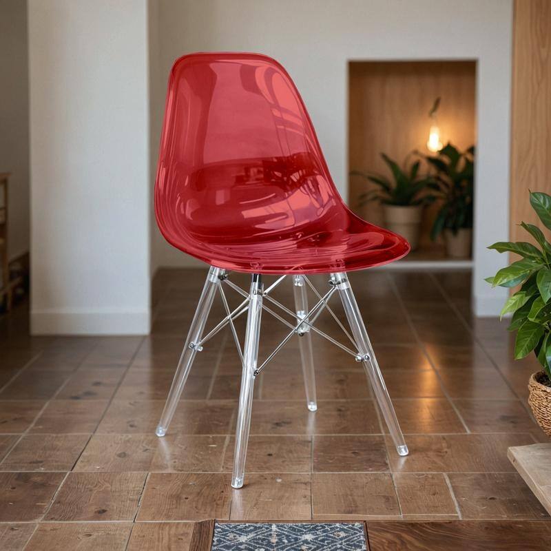 Dover Modern Acrylic Accent Side Chair with Eiffel-Style Legs for Dining Room, Kitchen, Office, or Indoor/Outdoor Seating