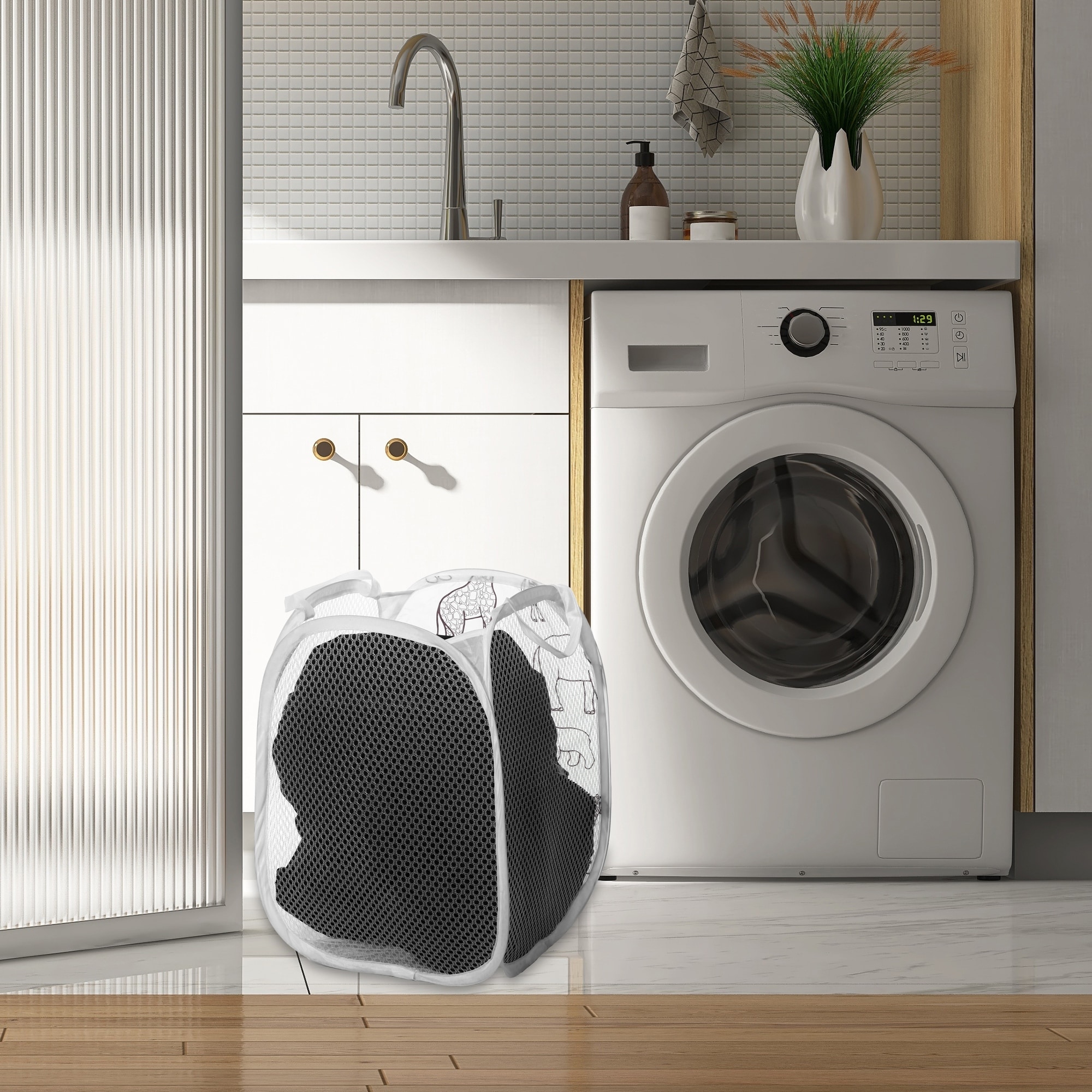 Folding Laundry Basket Durable Folding Laundry Hamper for Bathroom 11.81"x11.81"x18.90" 40L 1 Pcs