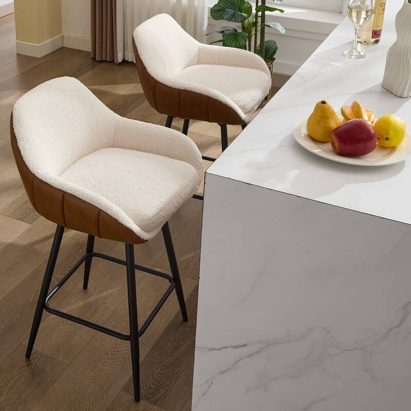 26" Counter Height Swivel Bar Stools, Upholstered Sherpa Barstools with Back for Kitchen Island