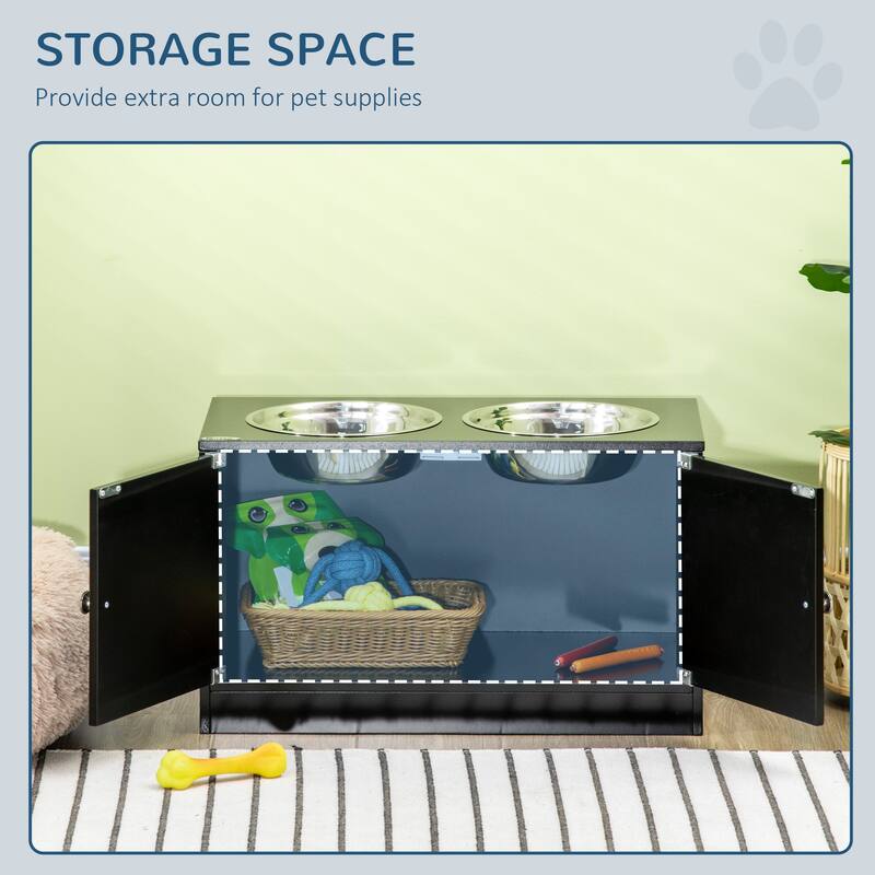 PawHut Large Elevated Dog Bowls with Storage Cabinet Containing Large 44L Capacity, Raised Dog Bowl Stand
