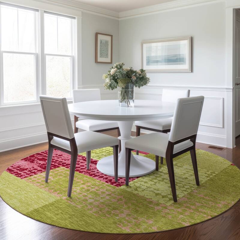 Machine Washable Indoor/ Outdoor Modern Blocks Chantille Rug