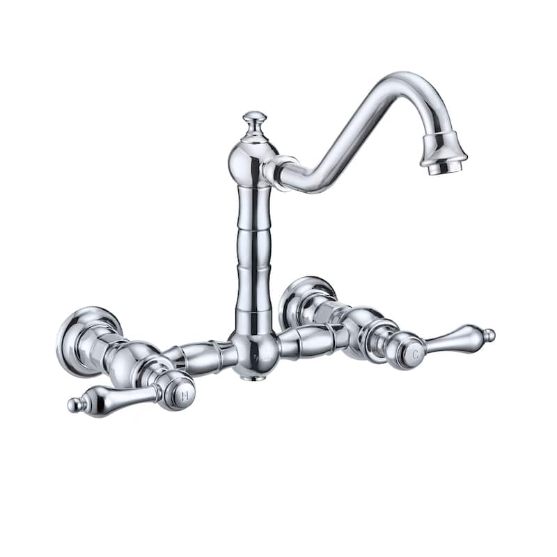 Vintage III Plus Wall Mount Faucet with a Long Traditional Swivel Spout, Lever Handles and Solid Side Spray