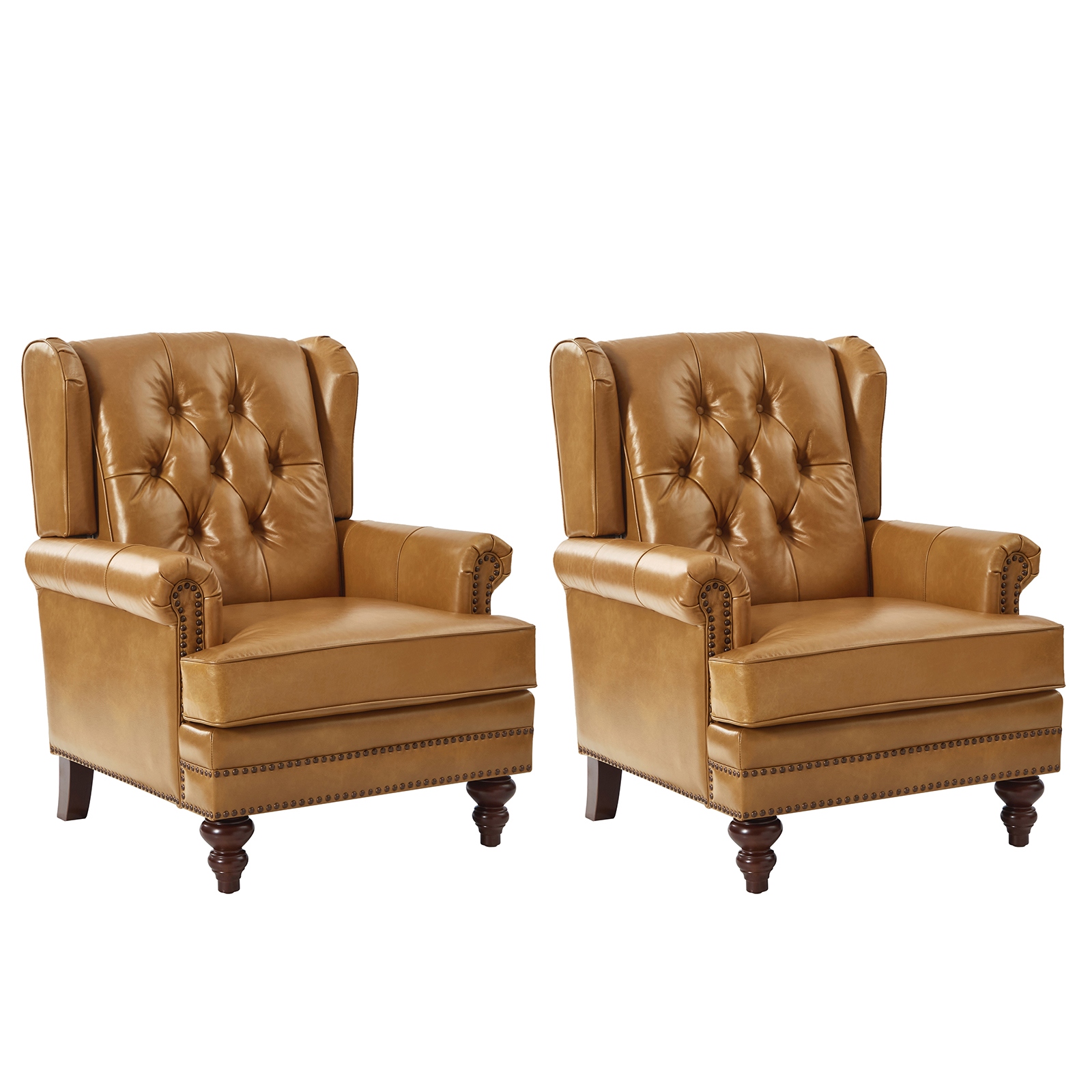 Nestor 34 W Traditional Oil Wax Genuine Leather Accent Chair Set of 2 by HULALA HOME