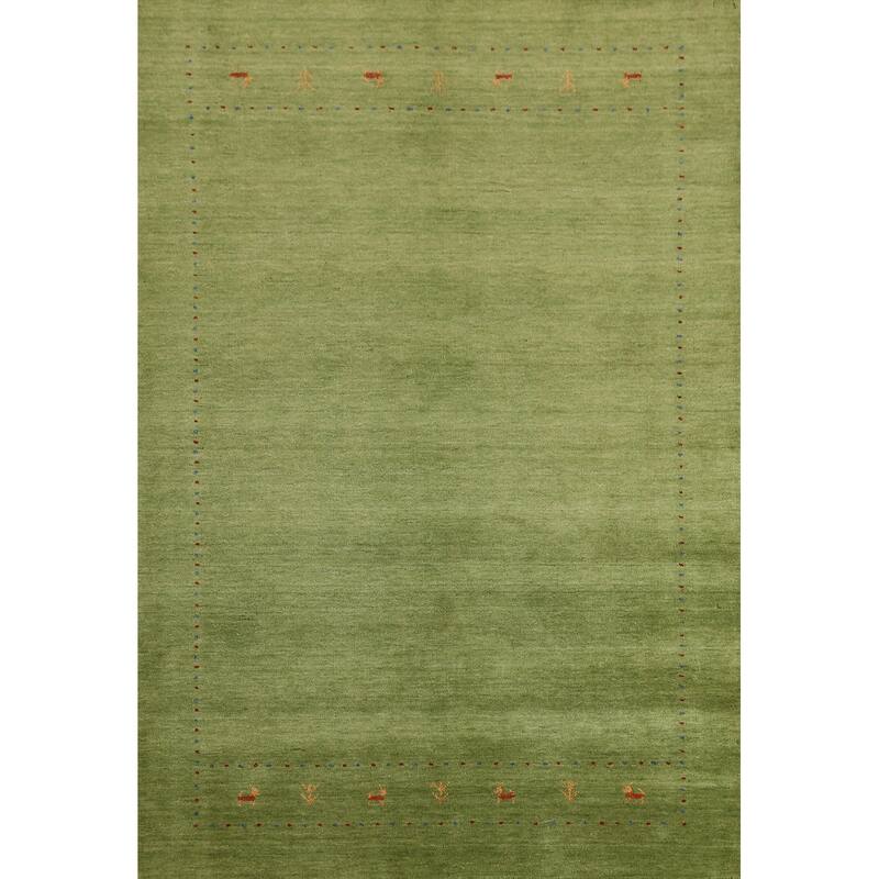 Hand Knotted Oriental 100% Wool Carpet Tribal Animal Pictorial Green Gabbeh Area Rug - 7' 6'' X 5' 3''