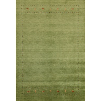 Hand Knotted Oriental 100% Wool Carpet Tribal Animal Pictorial Green Gabbeh Area Rug - 7' 6'' X 5' 3''
