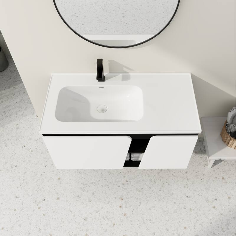 40'' Floating Wall-Mounted Bathroom Vanity with Ceramics Sink & Soft-Close Cabinet Door