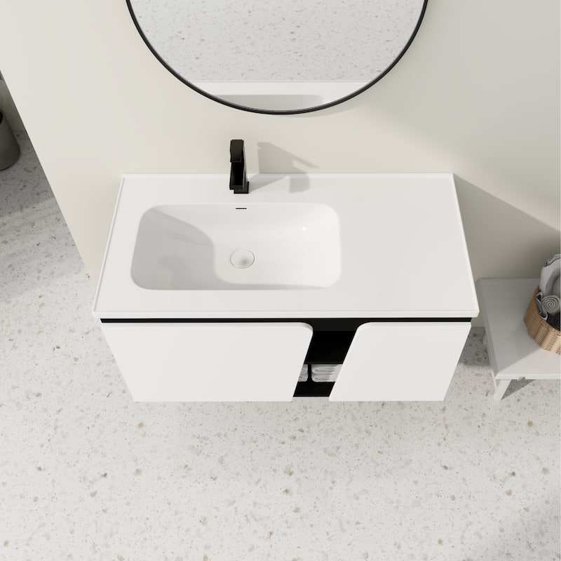 40'' Floating Wall-Mounted Bathroom Vanity with Ceramics Sink