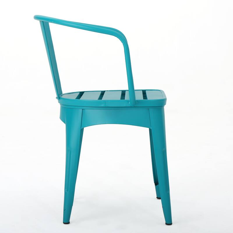 Modern 3-Piece Powder-Coated Iron Bistro Set with Round Slatted Table and Stackable Armchairs for Compact Outdoor Spaces