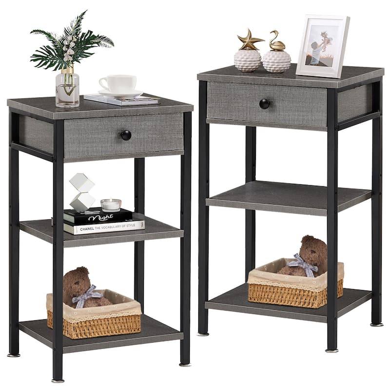 Javlergo Set of 2 Nightstand with 1-Drawer and Wood Storage Shelf