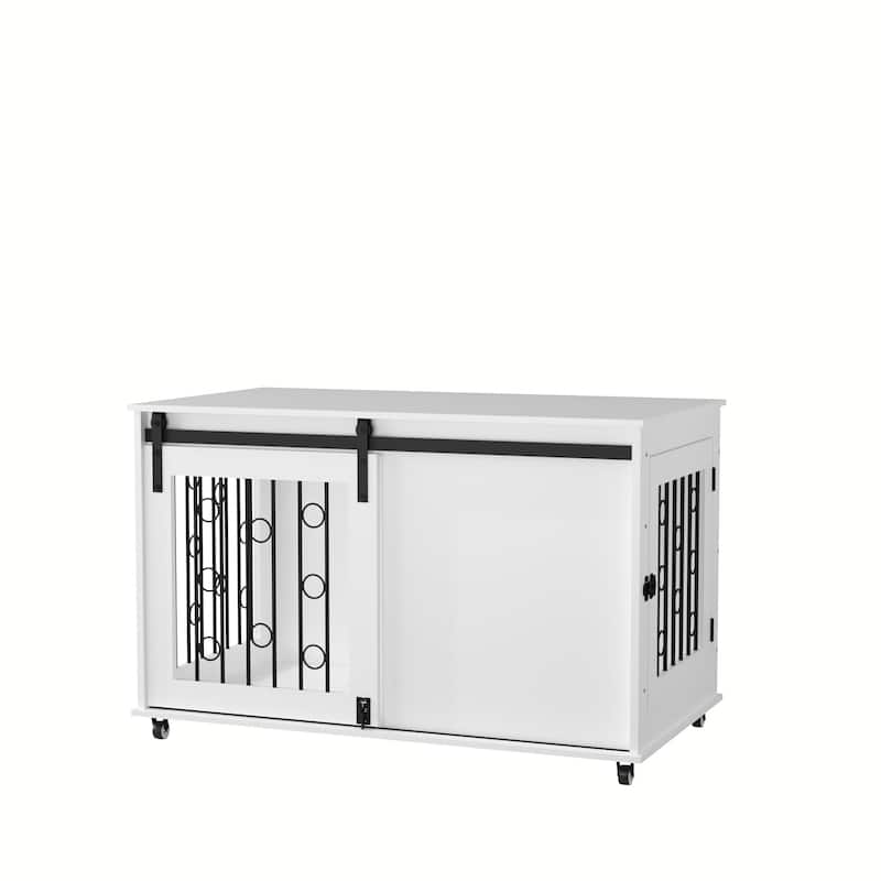 Modern Wooden Dog Crate Furniture with Sliding Barn Door and Side Door