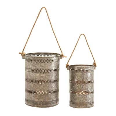 Metal Candle Lantern with Hanging Rope - Set of 2 Gray - Roche River Decor