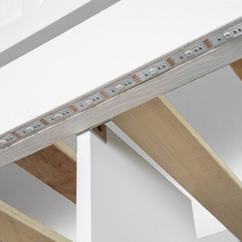 Wood Twin Loft Bed with Desk, 6 Cabinets, LED Strip, Shelves & Stair Storage - No Box Spring Needed