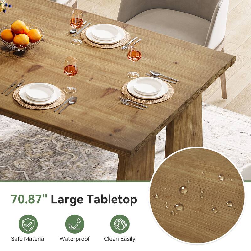 70.9" Solid Wood Dining Table, Kitchen Table for 6-8 with Unique Base