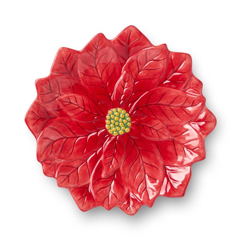 Certifed International Winter Blooms Set of 4 3-D Poinsettia Dessert/Salad Plates - 9 L x 9 W x 0.875 H