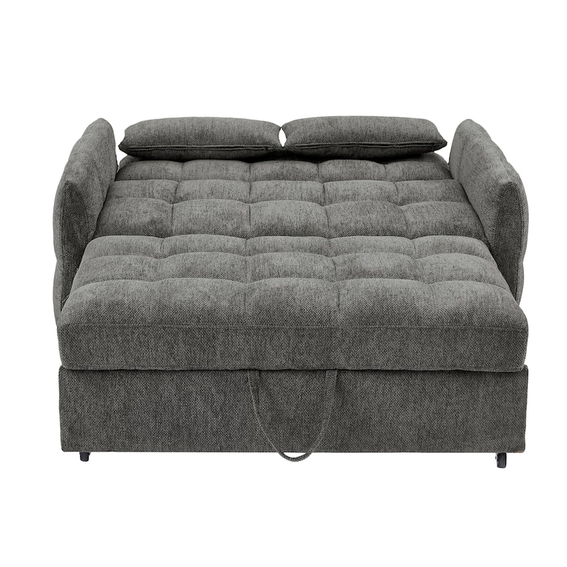 Roomfitters Loveseat Pull-Out Sofa Bed, Tufted Sleeper with Adjustable Backrest, USB Ports, and Lumbar Pillows for Living Room