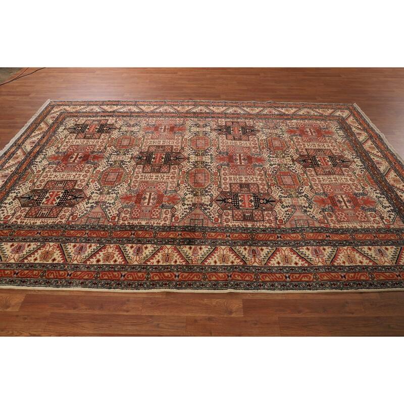 Geometric Anatolian Oriental Vintage Area Rug Hand-Knotted Wool Carpet - 6'9" X 10'0"