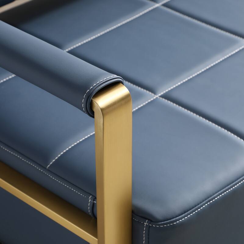 Upholstery Faux Bonded Leather Loveseat Sofa with Golden Metal Arms