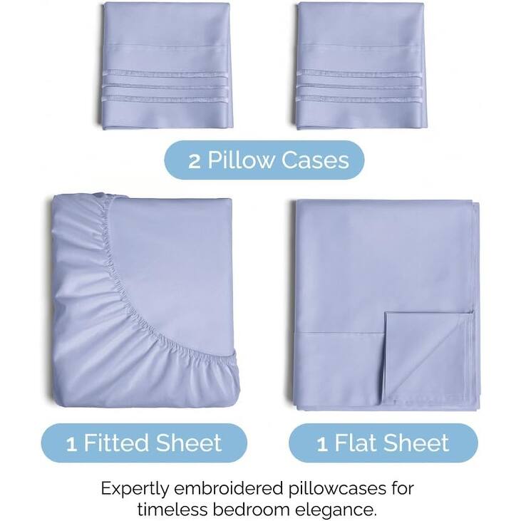 CGK Linens 4 Piece Solid Microfiber Deep Pocket Soft Bed Sheet Set