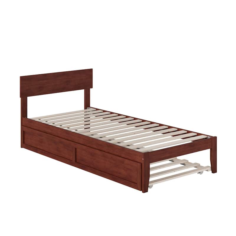 Twin XL Platform Bed with Trundle - Opulence Design - No Box Spring Needed - Walnut Finish