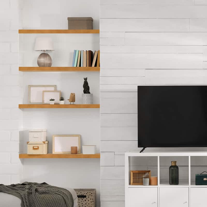 Solid Wood Floating Shelves for Wall, Set of 2 Wooden Wall-Mounted Shelves - 9” L X 24" W X 1.2” H