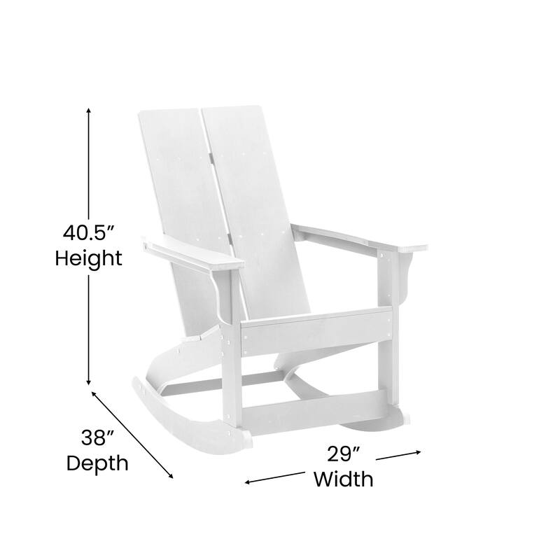 2 Modern Dual Slat Poly Resin Adirondack Rocking Chairs with Side Table