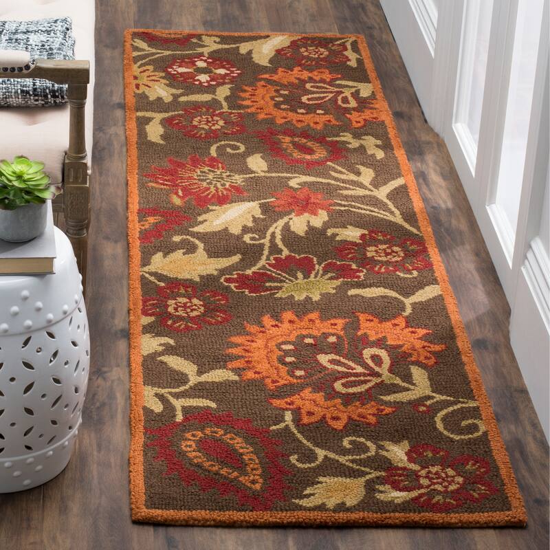 SAFAVIEH Handmade Blossom Chrissie Modern Floral Wool Rug - 2'3" x 11' Runner - Brown/Multi - Runner