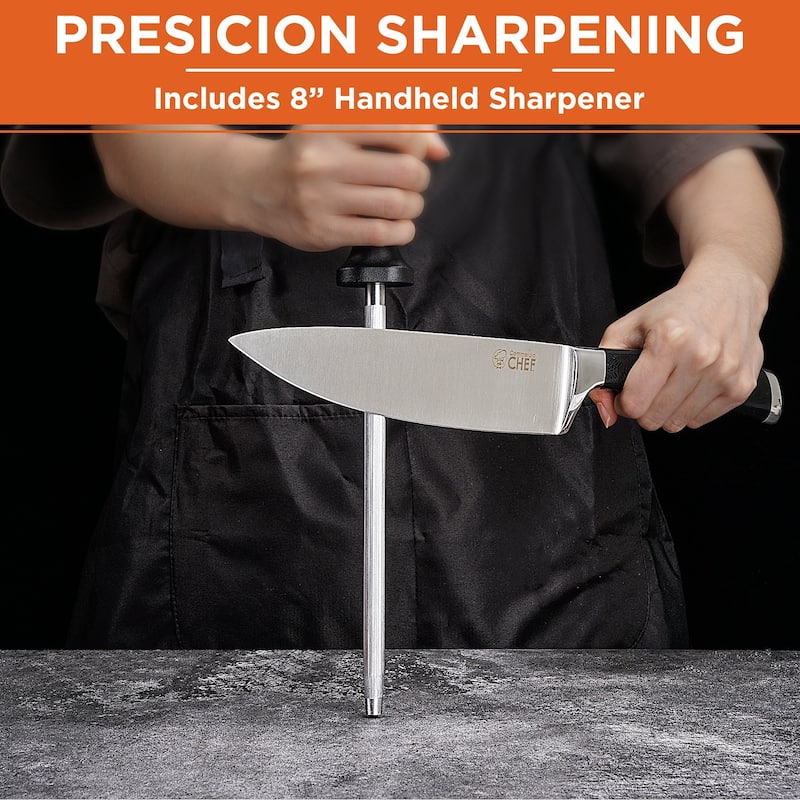 Pro 8 in. High-Carbon Steel Full Tang Chef's Knife with Triple Rivet G10 Handle with Sharpener