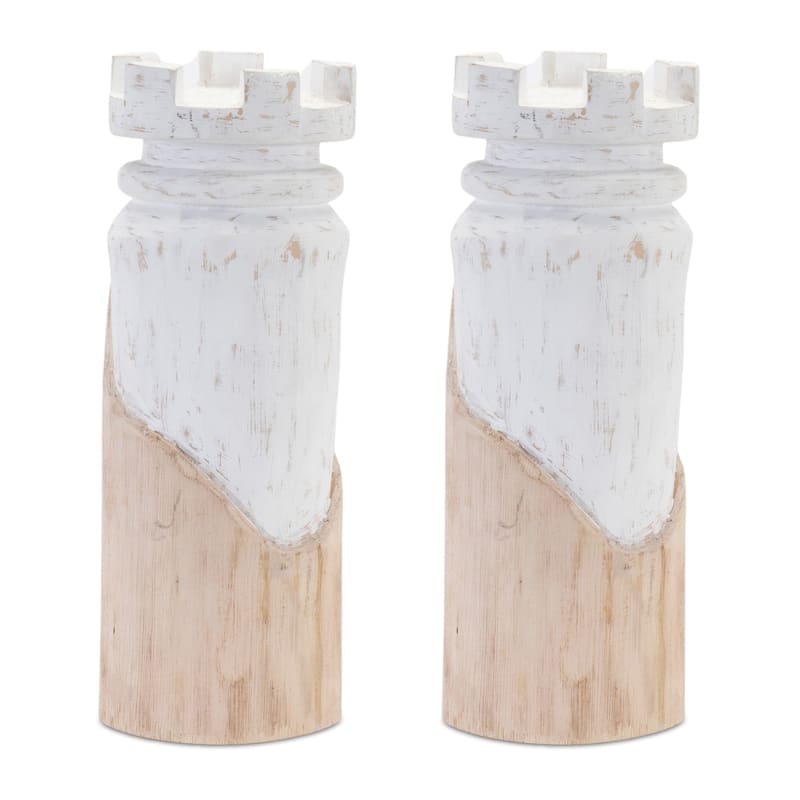 Mango Wood Rook Chess Piece Figurines - 11.25" - Set of 2