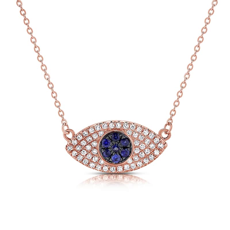 Joelle Collection Evil Eye Necklace 14K Gold Diamond & Sapphire