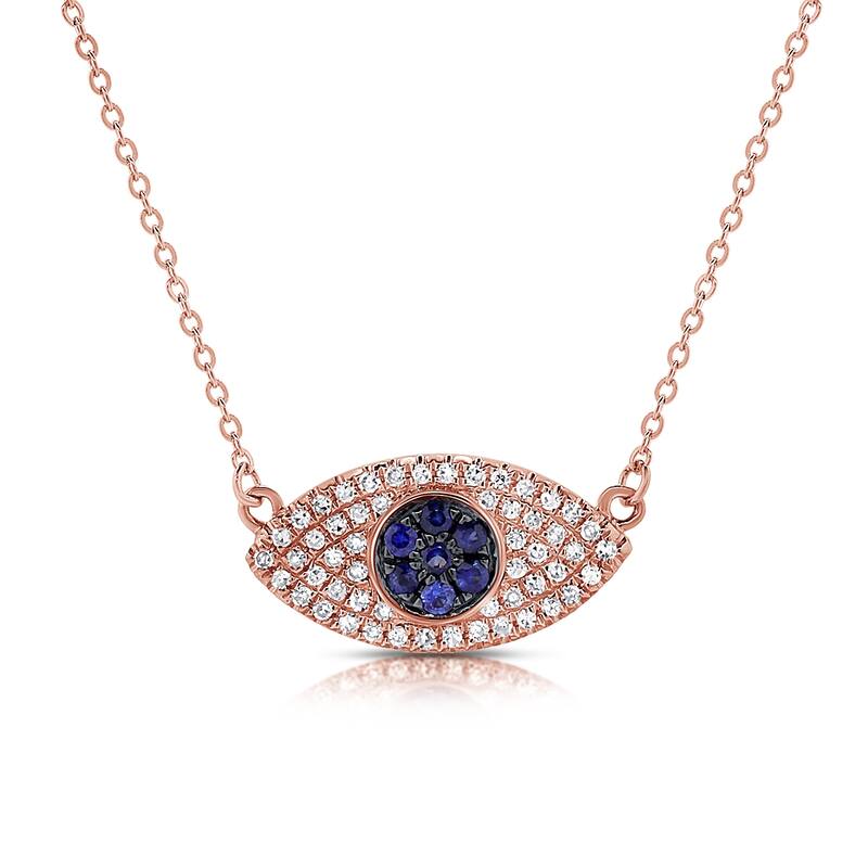Joelle Collection Evil Eye Necklace 14K Gold Diamond & Sapphire