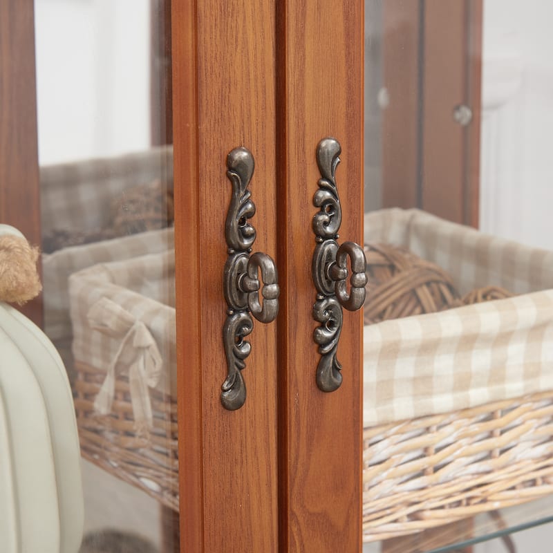 GDFStudio - Regency Traditional Storage Curio Cabinet with Tempered Glass Doors and Lighted Display