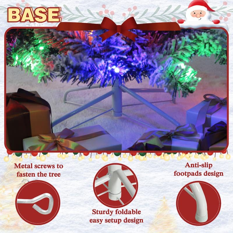 VEIKOUS Pre-Lit Artificial Christmas Tree Pencil Snow with Foldable Iron Stand with LED lights, 5.5/6.5/7.5 ft