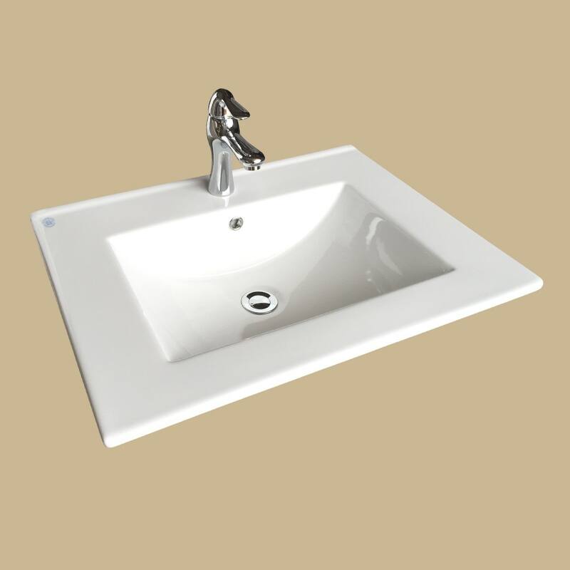 White Drop-in Sink 23.62" Porcelain Self-Rimming Rectangular Sink with Chrome Faucet and Drain Renovators Supply