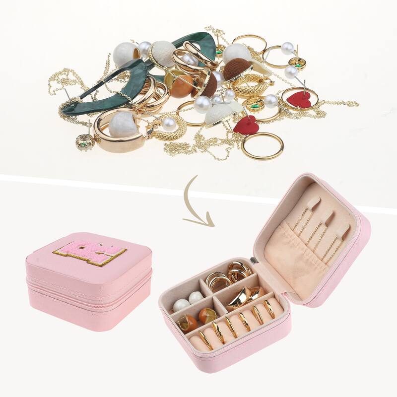 Travel Jewelry Box for Women Girls Birthday Gift, Mini PU Leather Jewelry Organizer Case Storage - Pink - R
