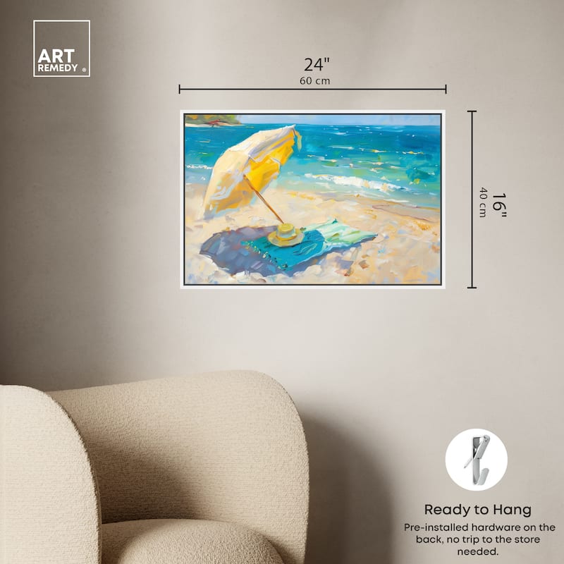 Art Remedy Morning Beach View Framed Colorful Coastal 1 Piece Canvas Wall Art