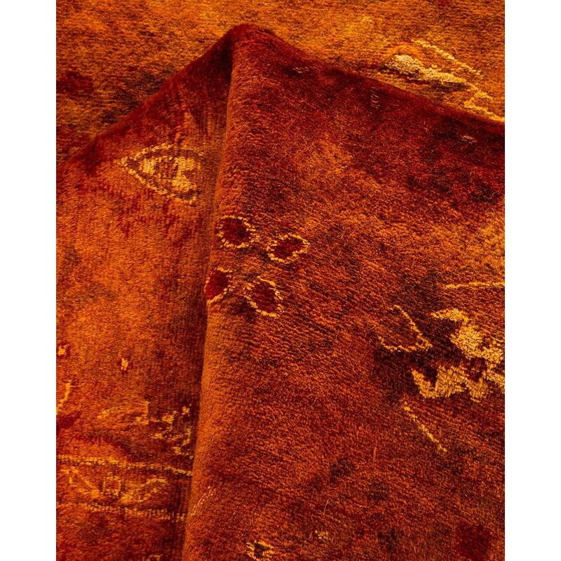 Overton Hand Knotted Wool Vintage Inspired Modern Contemporary Overdyed Gold Runner Rug - 2' 7" x 7' 2"