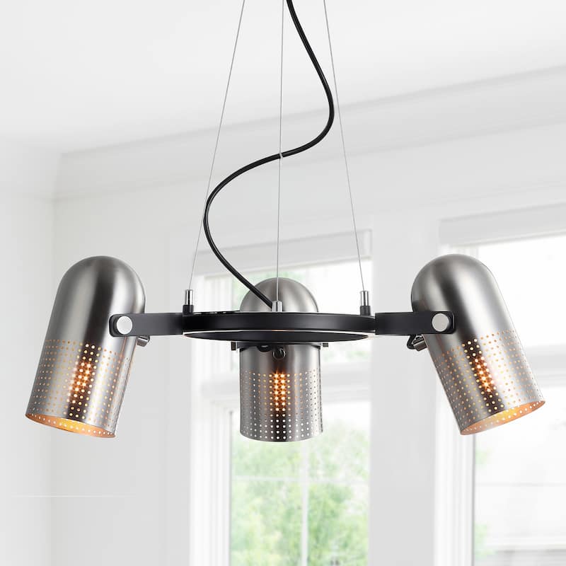 Apollo 22" 3-Light Adjustable Metal LED Chandelier, Brushed Nickel/Black by JONATHAN Y - Brushed Nickel/Black