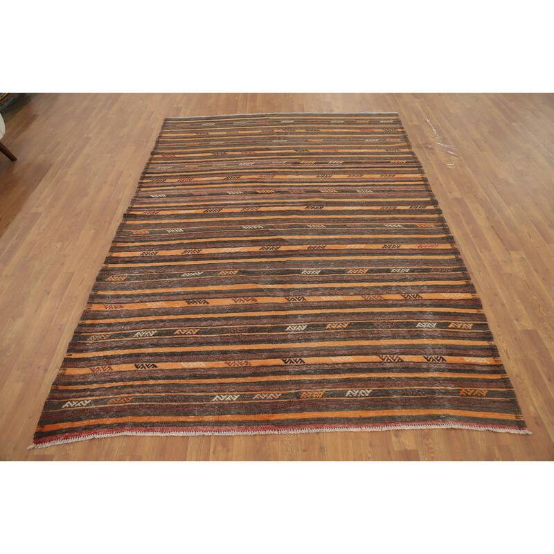 Hand Woven Oriental 100% Wool Carpet Southwestern Tribal Multi-Colored Kilim Area Rug - 8' 9'' X 6' 4''