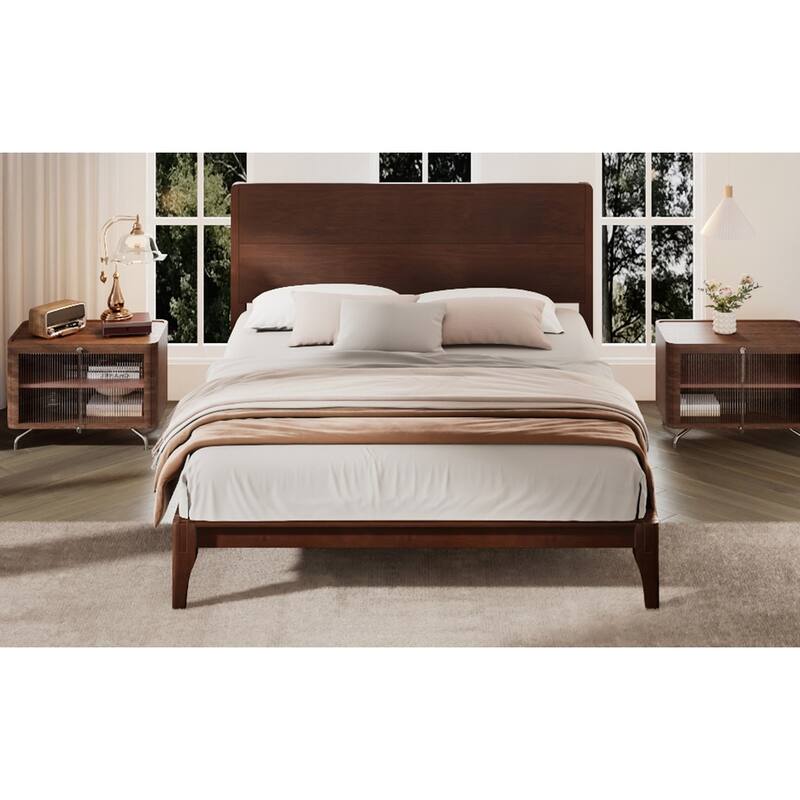 Mid-Century Modern Full Inch Bamboo Wood Platform Bed